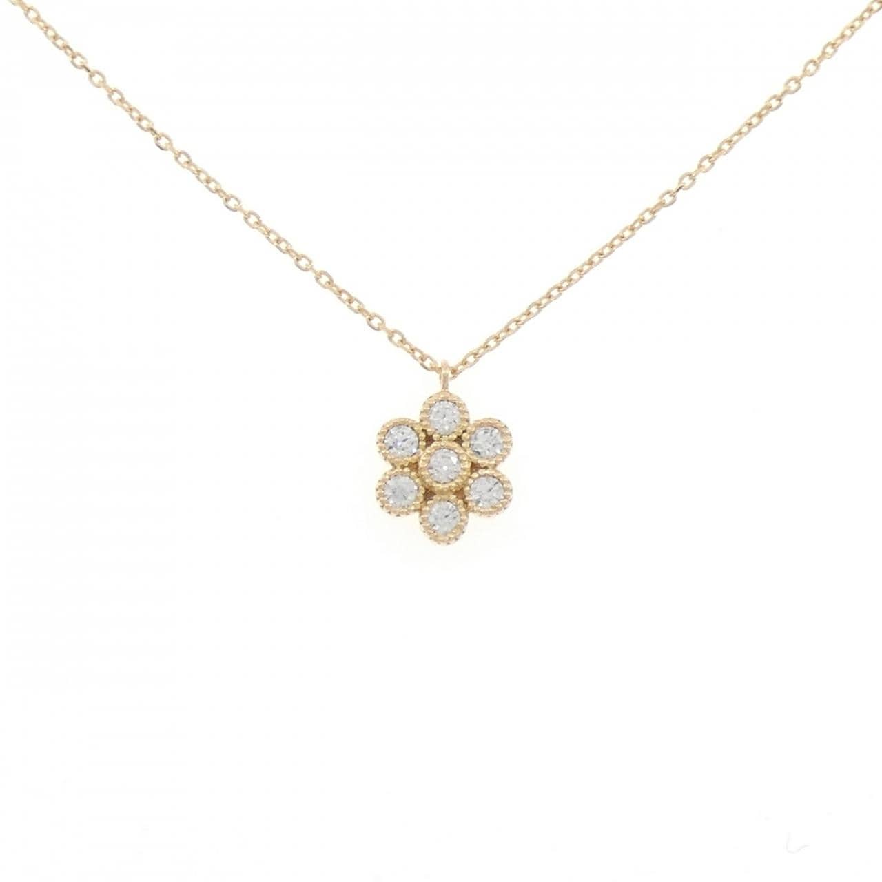 K18YG フラワー ダイヤモンド ネックレス 0.22CT