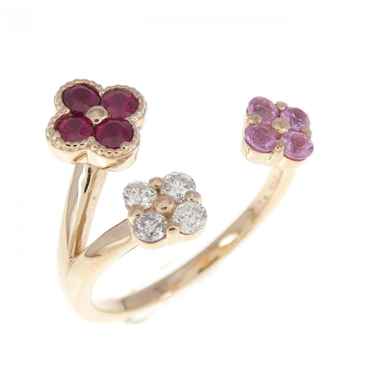 K18PG flower color stone ring