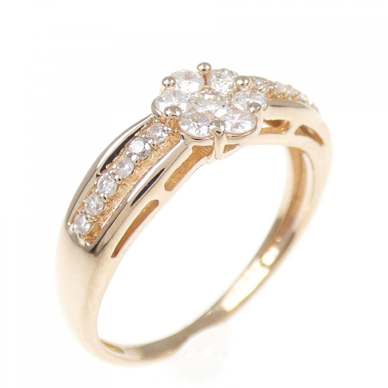 K18PG フラワー ダイヤモンド リング 0.30CT