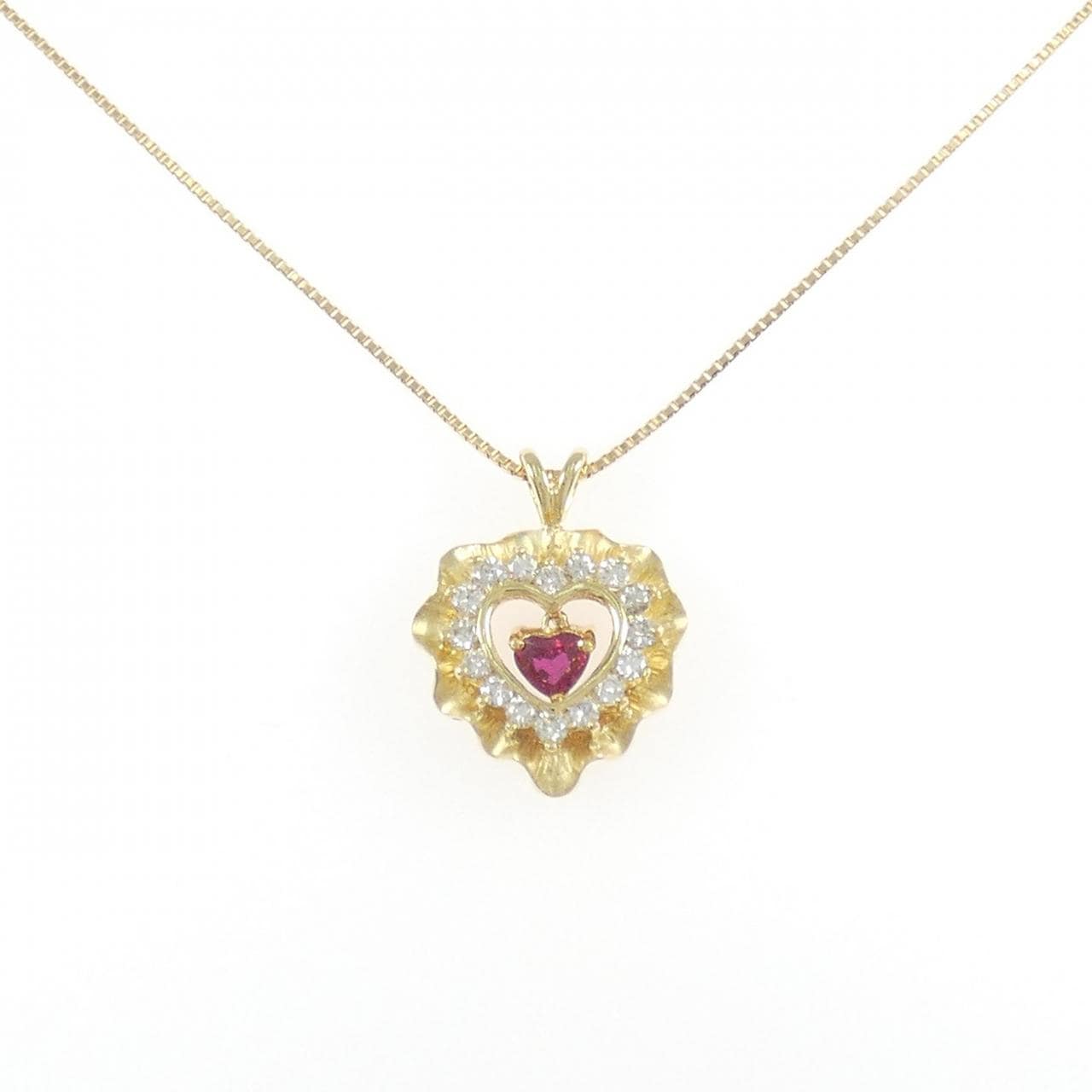 750YG/K18YG ハート ルビー ネックレス 0.34CT