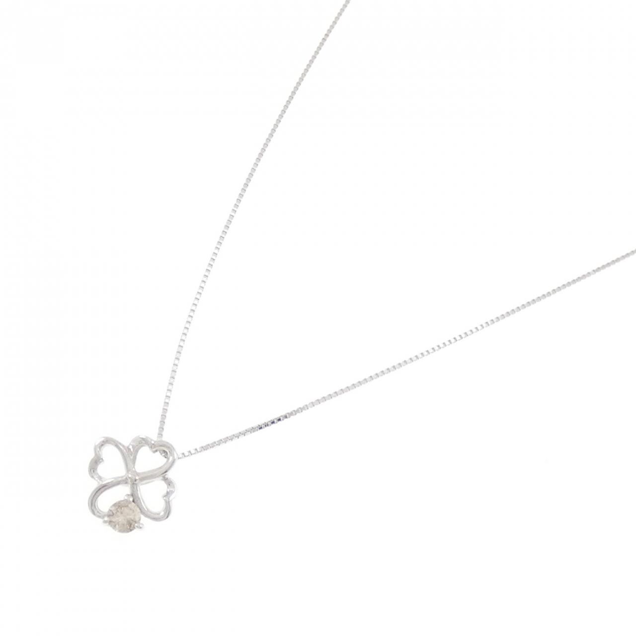 K10WG クローバー ダイヤモンド ネックレス 0.10CT