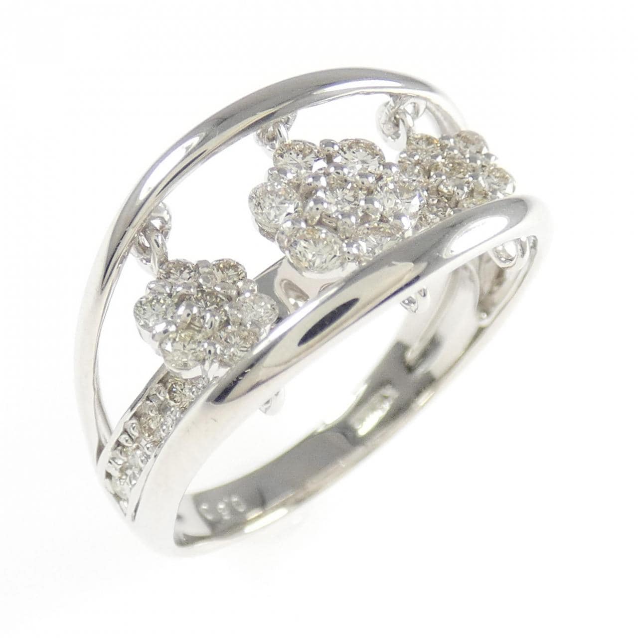 K18WG フラワー ダイヤモンド リング 0.50CT
