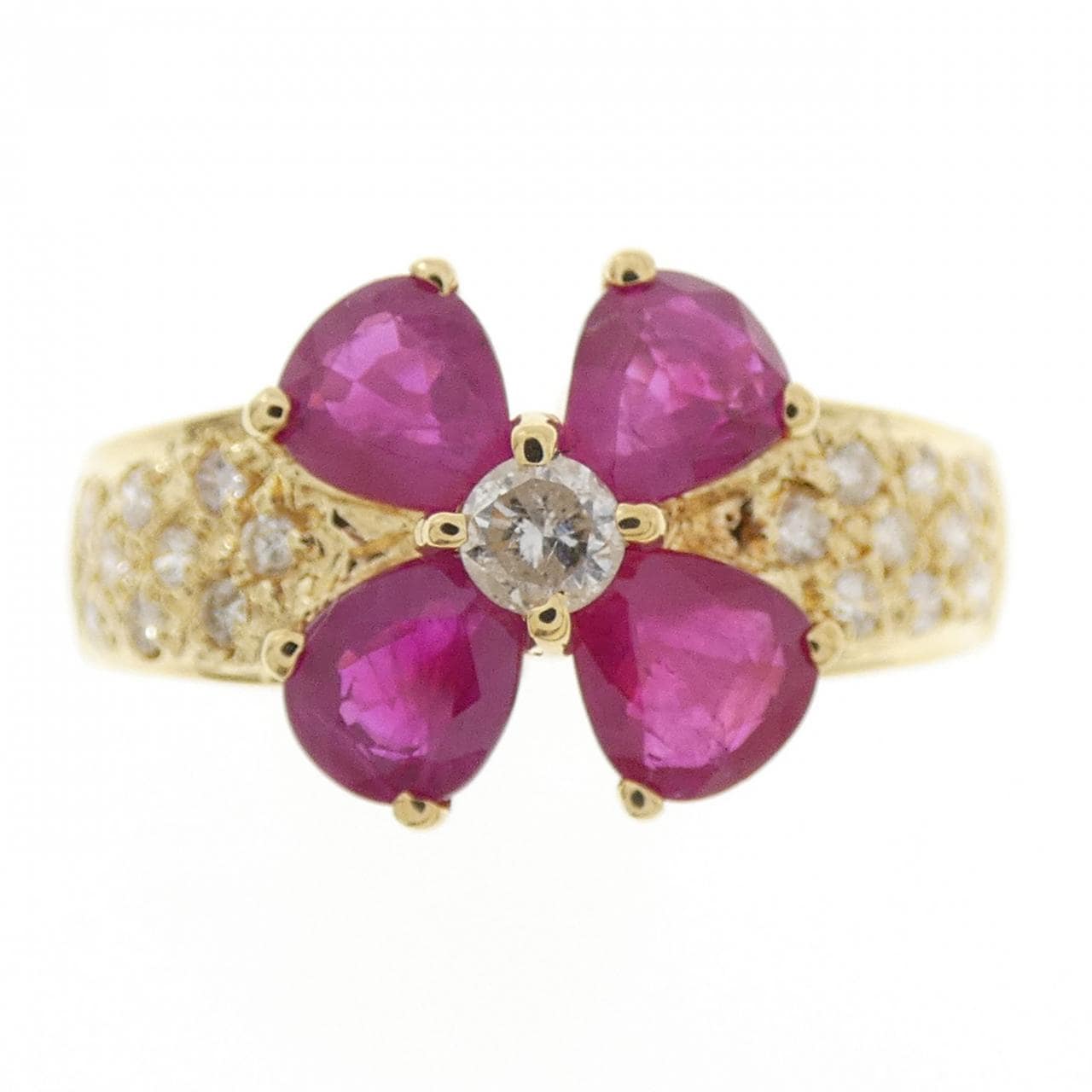 K18YG フラワー ルビー リング 1.50CT
