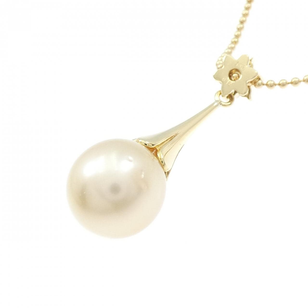 K18YG フラワー 白蝶パール ネックレス 10.6mm