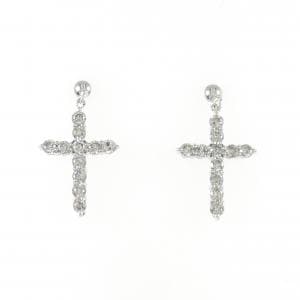 K18WG クロス ダイヤモンド ピアス 1.00CT