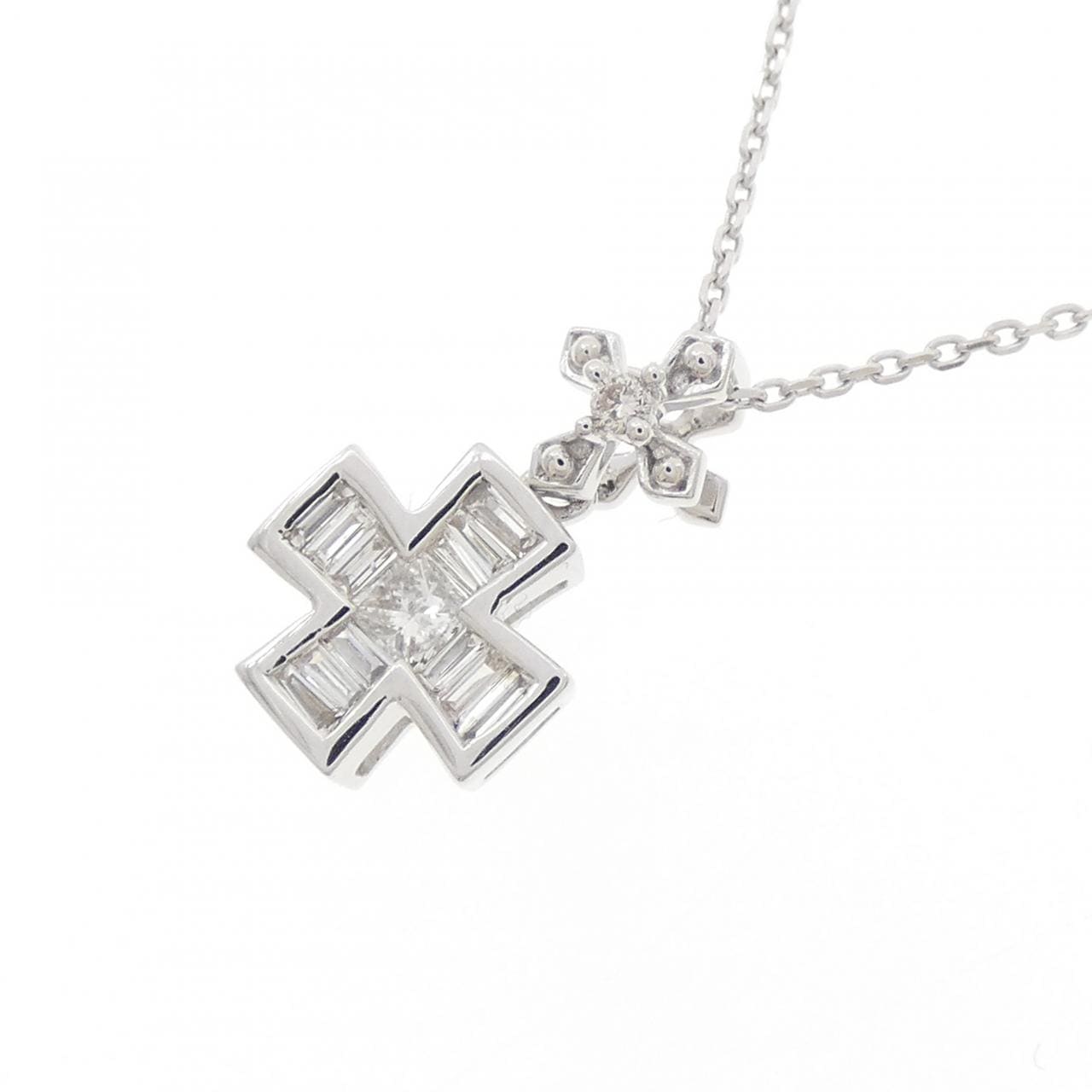 K18WG クロス ダイヤモンド ネックレス 0.14CT