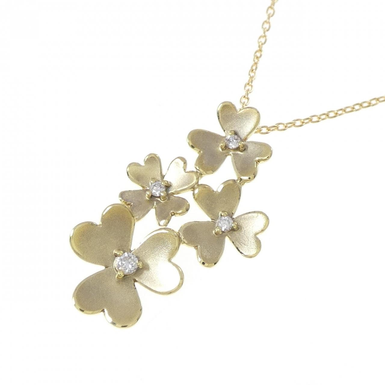 K18YG フラワー ダイヤモンド ネックレス 0.06CT