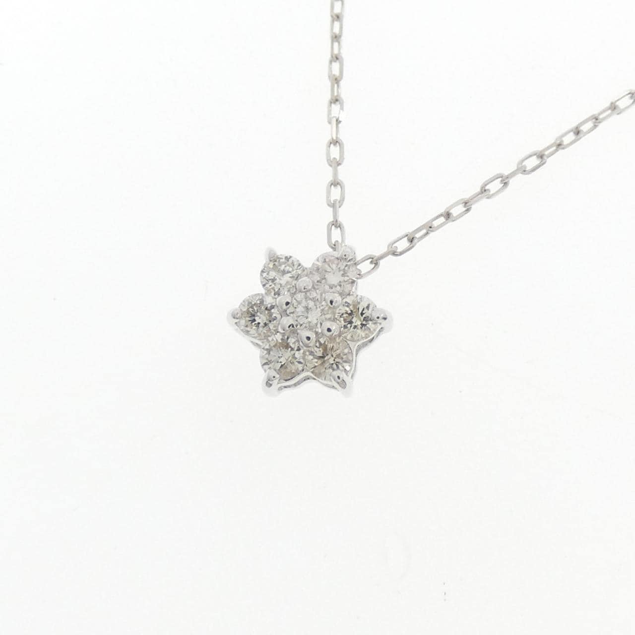 【新品】K18WG フラワー ダイヤモンド ネックレス 0.10CT
