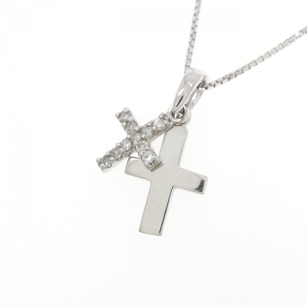 K14WG/K10WG クロス ダイヤモンド ネックレス