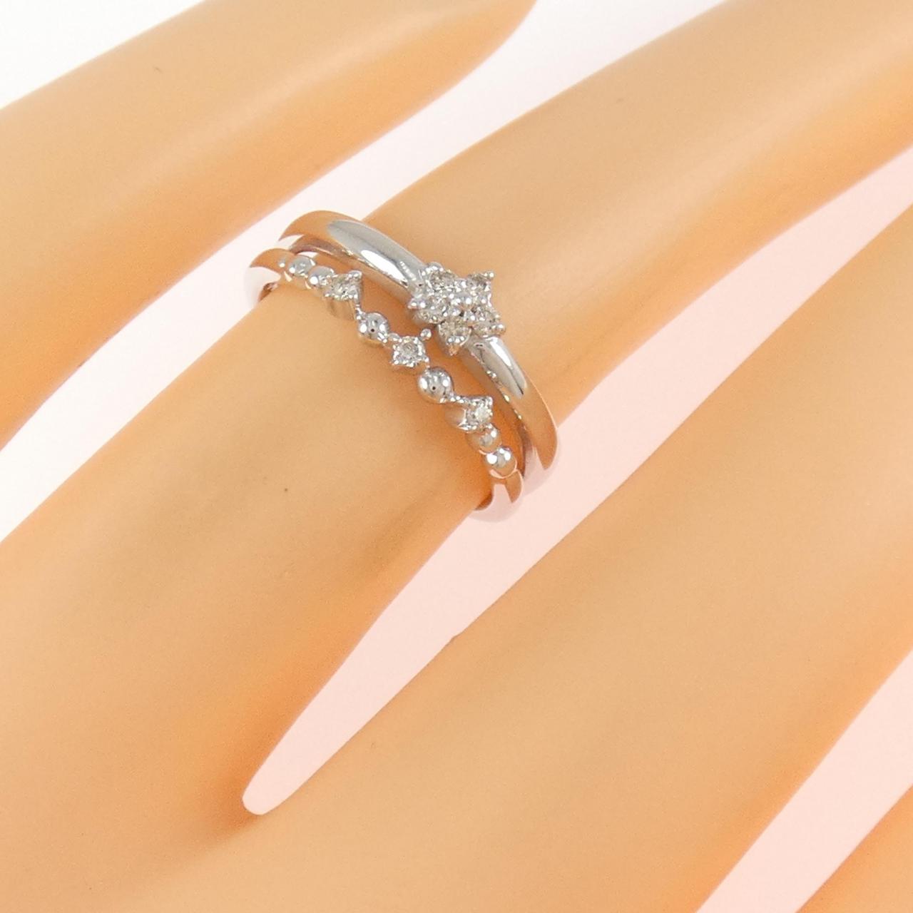 K18WG フラワー ダイヤモンド リング 0.08CT