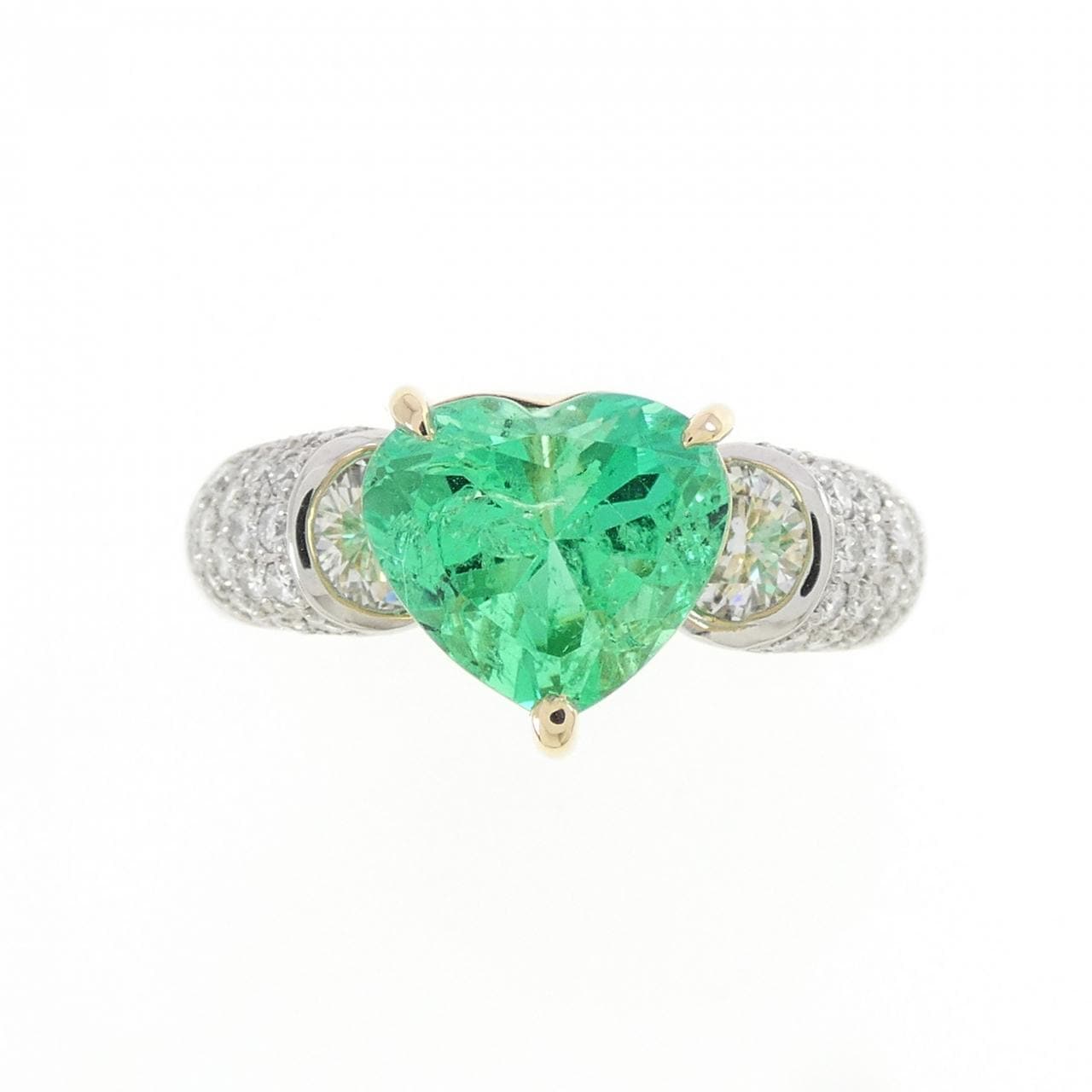 PT900/K18YG ハート エメラルド リング 2.00CT