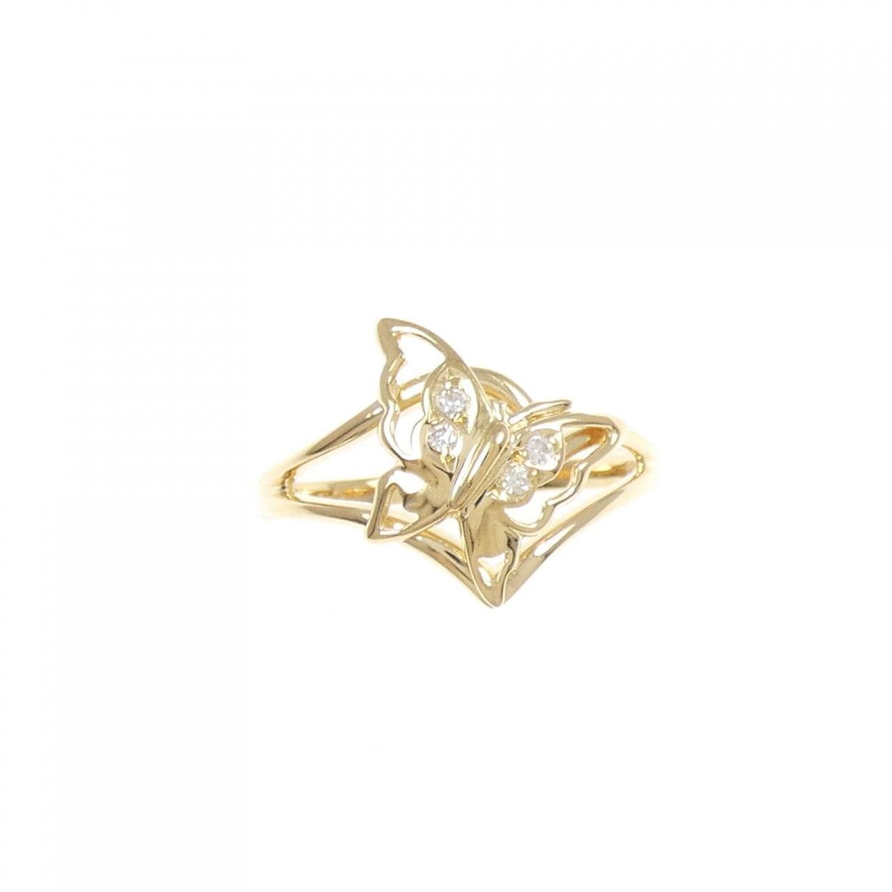 K18YG バタフライ ダイヤモンド リング 0.03CT