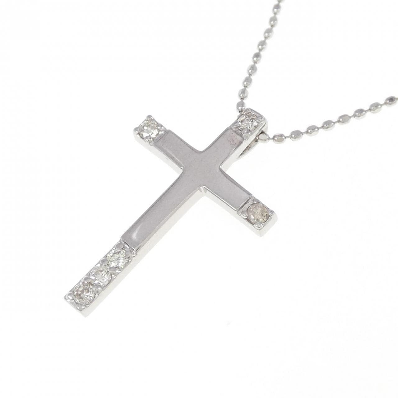 K18WG クロス ダイヤモンド ネックレス 0.10CT