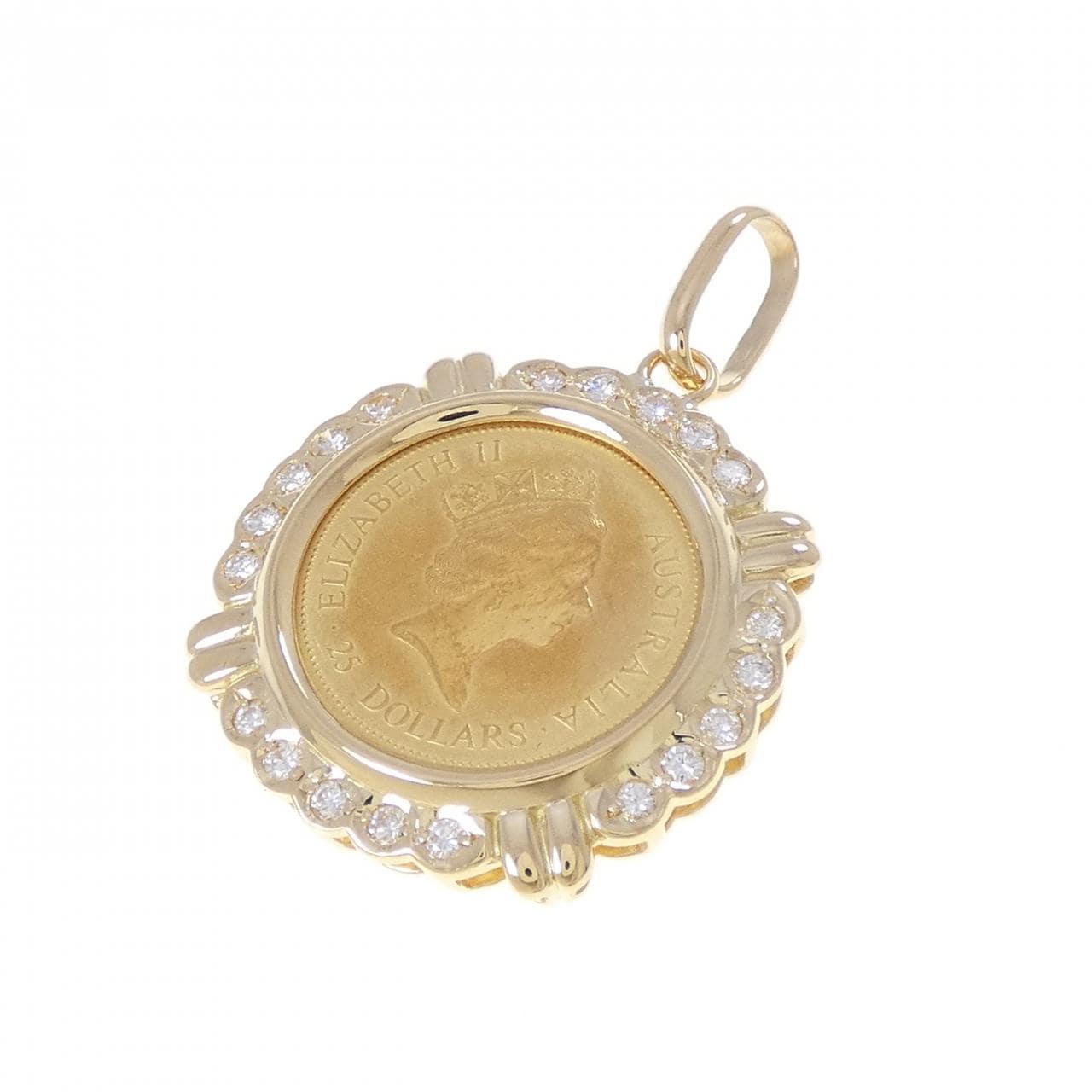 K18YG(枠) ダイヤモンド コイン ペンダント 0.4CT