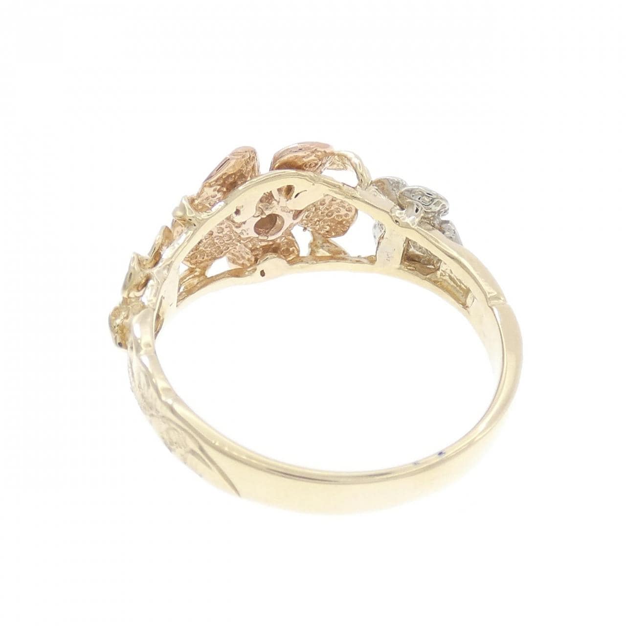 14Kスリーカラー フラワー ダイヤモンド リング