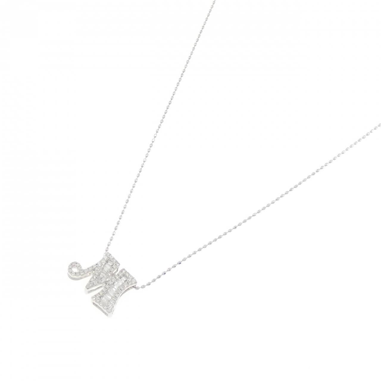 K18WG イニシャルM ダイヤモンド ネックレス 0.30CT