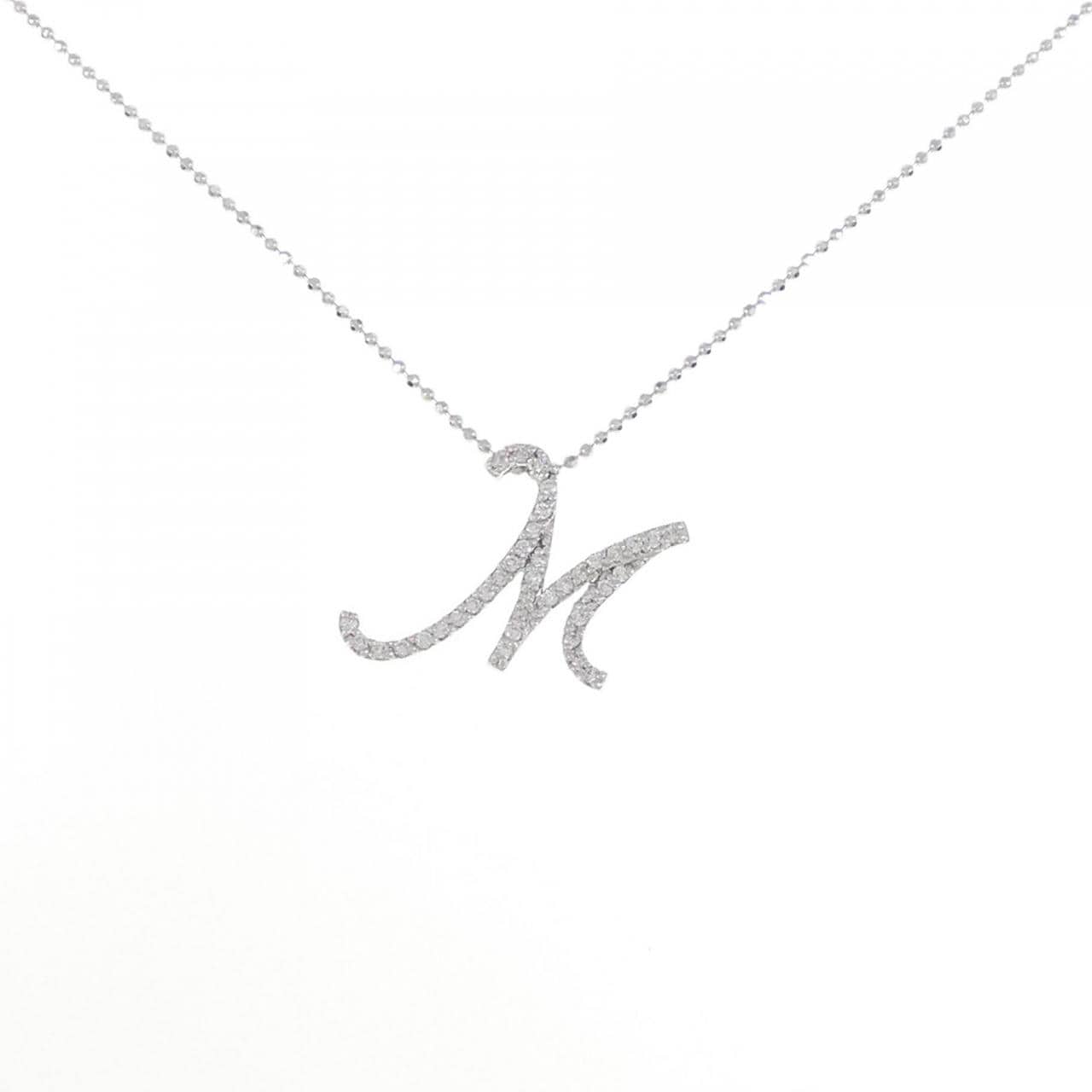 K18WG initial M Diamond necklace 0.21CT