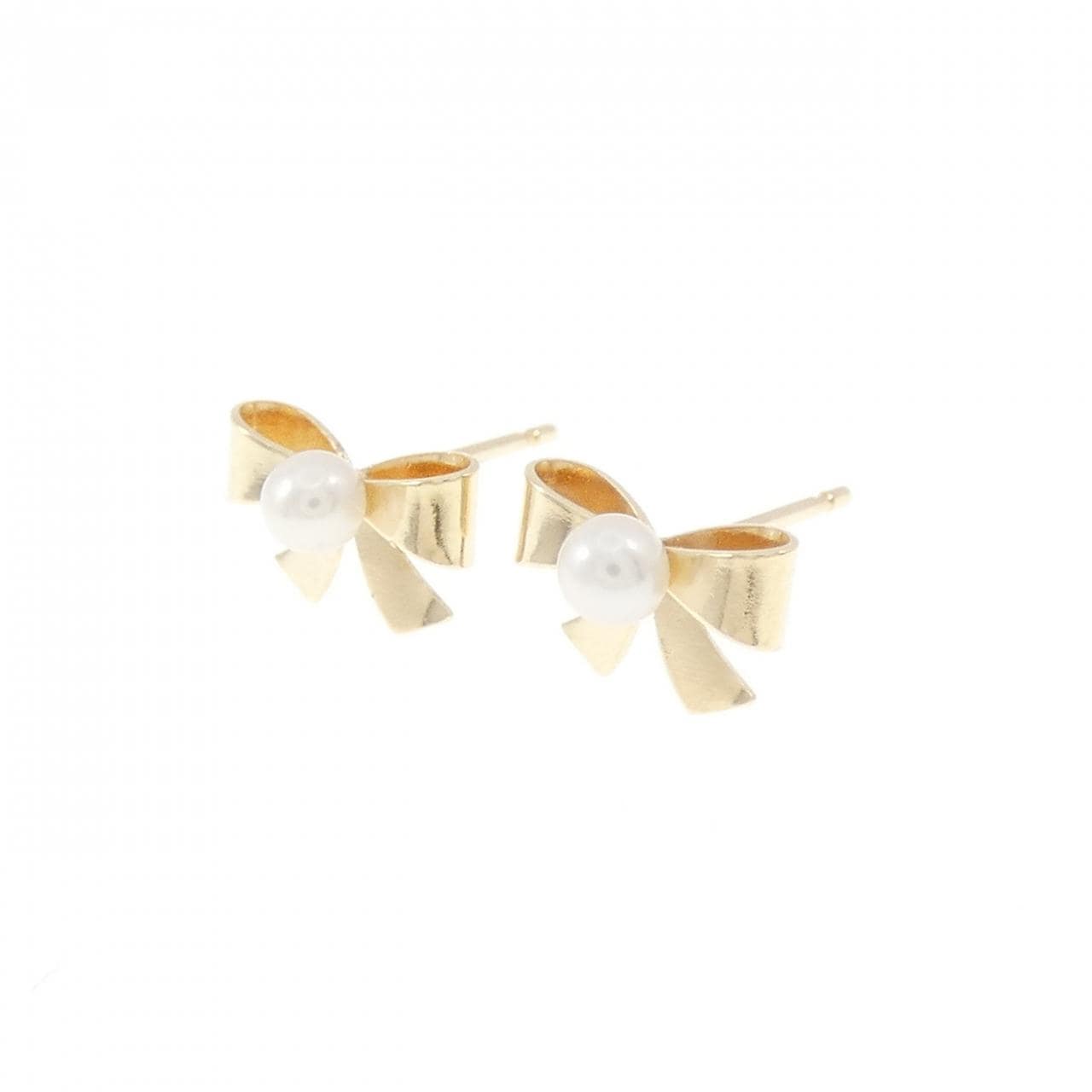 【新品】K10YG リボン 淡水パール ピアス