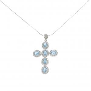 K18WG クロス ブルートパーズ ネックレス