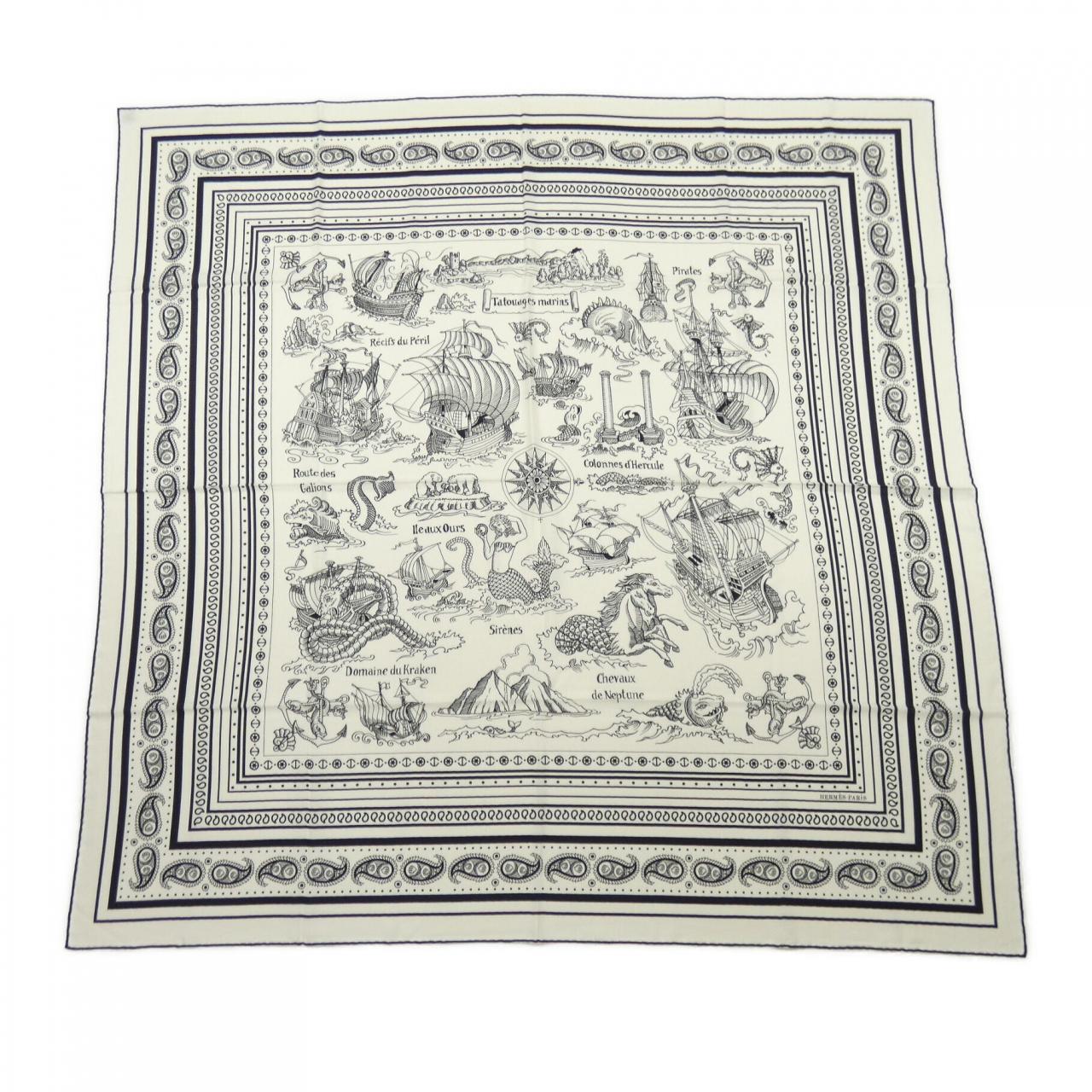 HERMES HERMES TATOUAGES MARINS BANDANA H243374S Callegian 140 Shawl