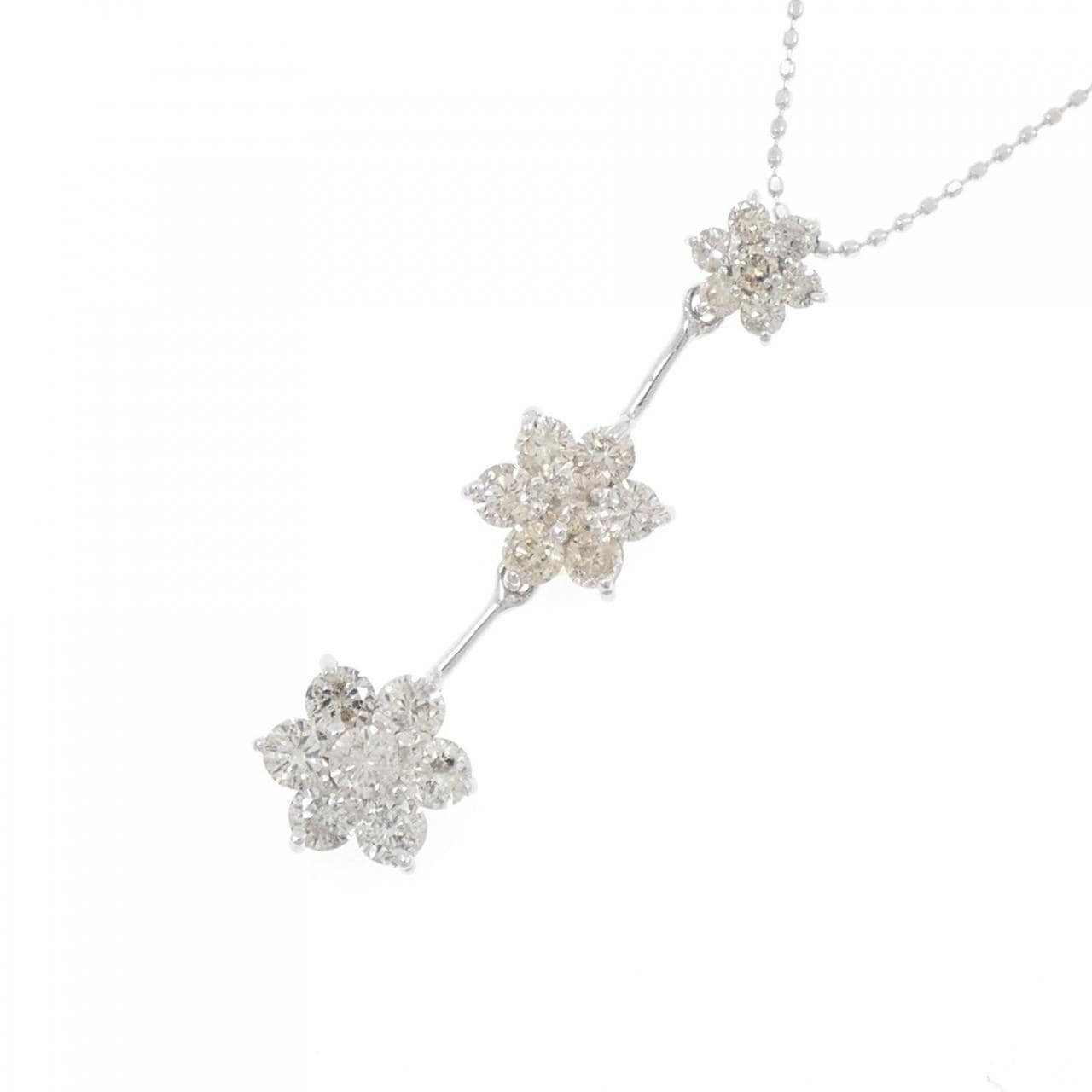 K18WG フラワー ダイヤモンド ネックレス 1.00CT