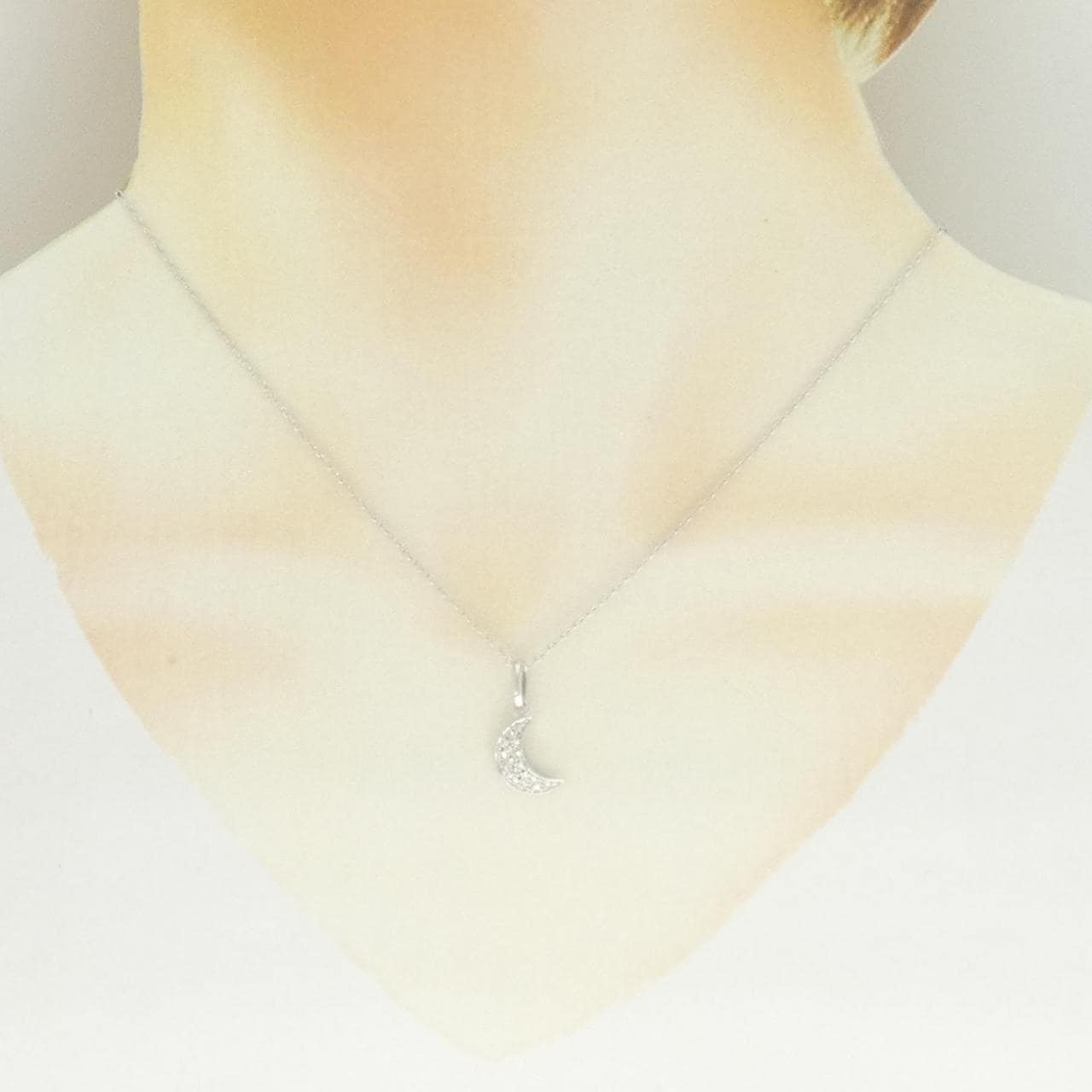 K18WG/K14WG ムーン ダイヤモンド ネックレス 0.13CT