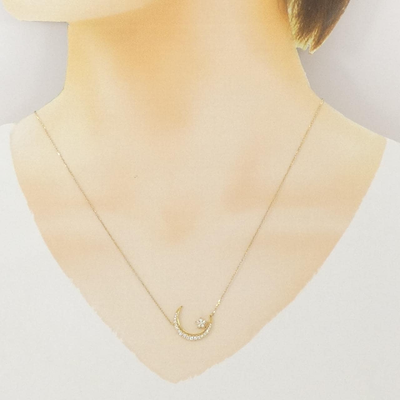K18YG ムーン×スター ダイヤモンド ネックレス 0.191CT