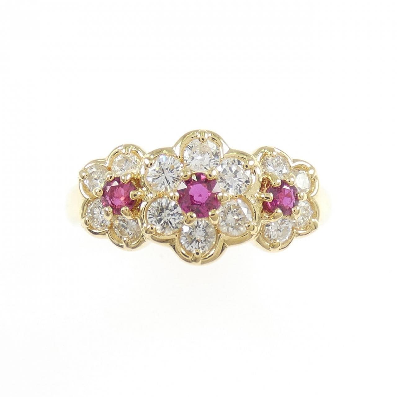 K18YG フラワー ルビー リング 0.29CT