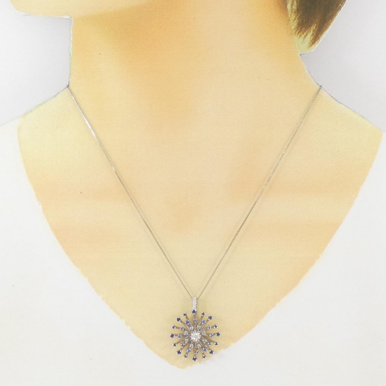 K18WG/PT850 サファイヤ ネックレス 0.60CT