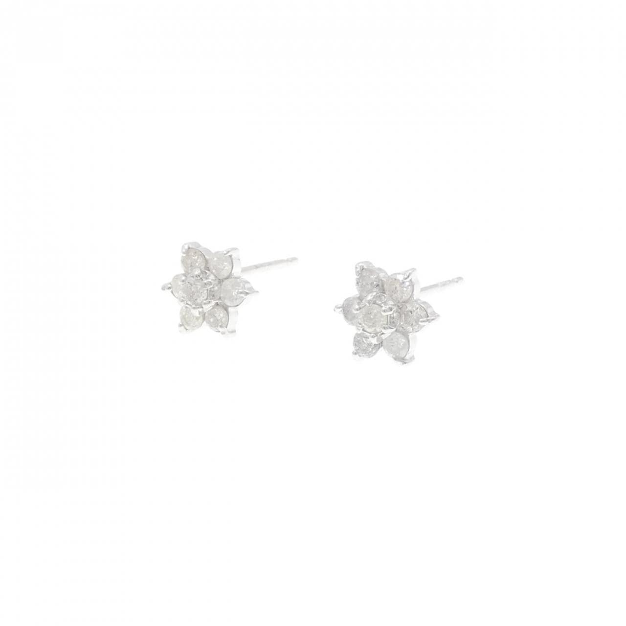 K14WG フラワー ダイヤモンド ピアス 0.30CT