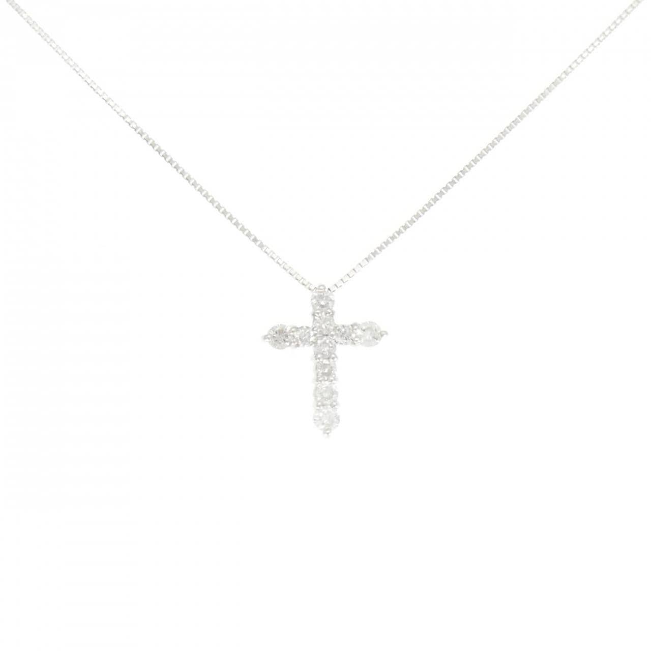 K18WG クロス ダイヤモンド ネックレス 0.52CT