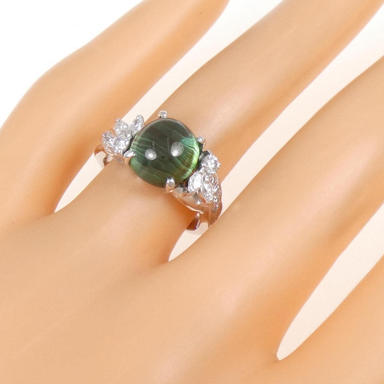 K18WG トルマリンキャッツアイ リング 5.27CT