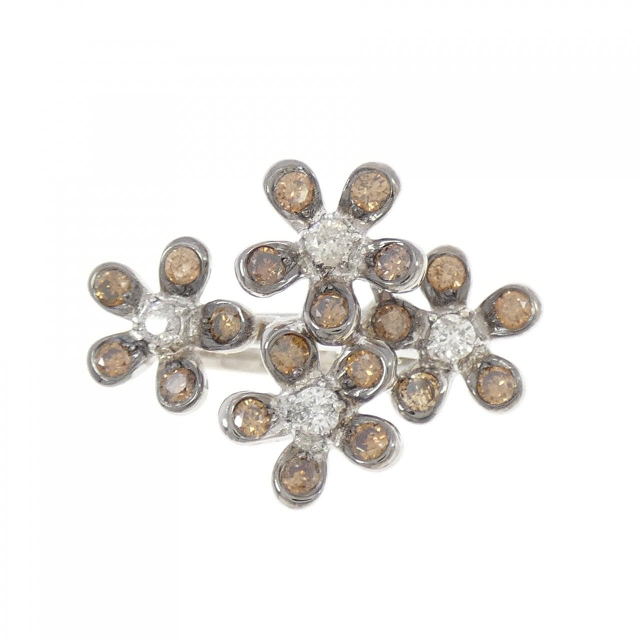 750WG フラワー ダイヤモンド リング 0.20CT