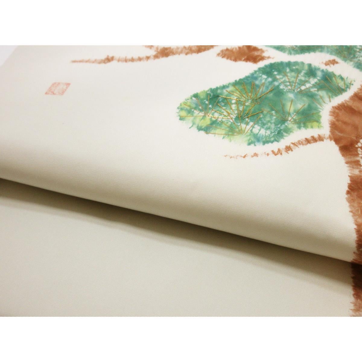 名古屋帯　小倉建亮　塩瀬染帯　刺繍入り絞り加工