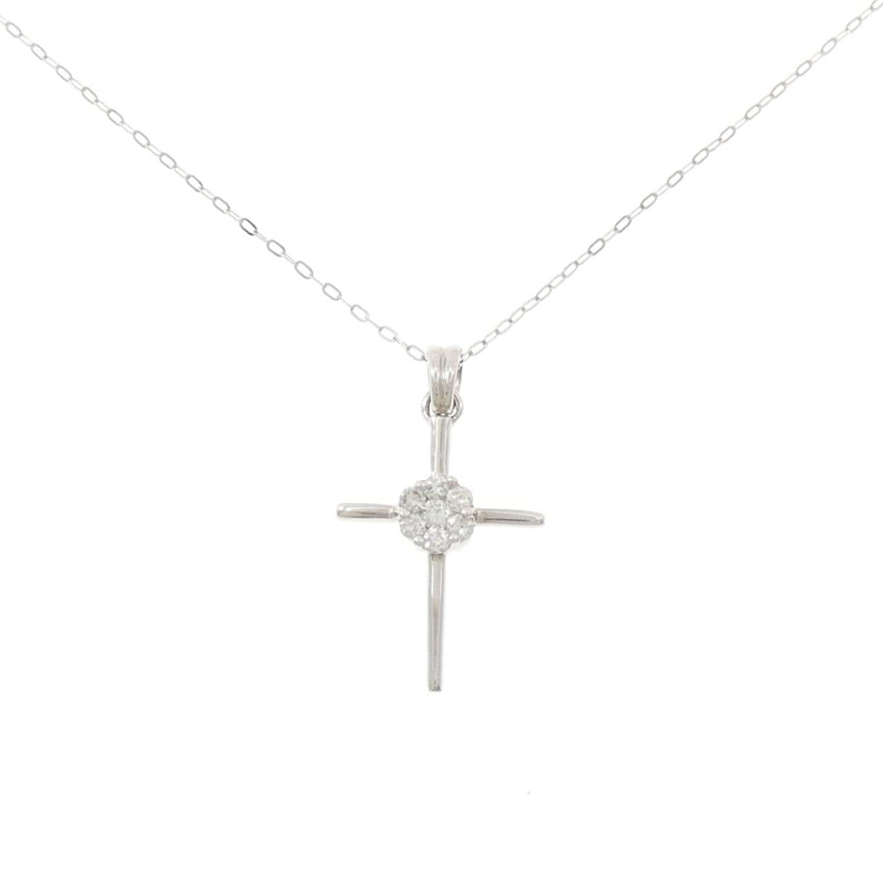 K18WG クロス ダイヤモンド ネックレス 0.20CT