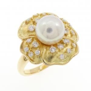 K18YG フラワー アコヤパール リング 7.9mm