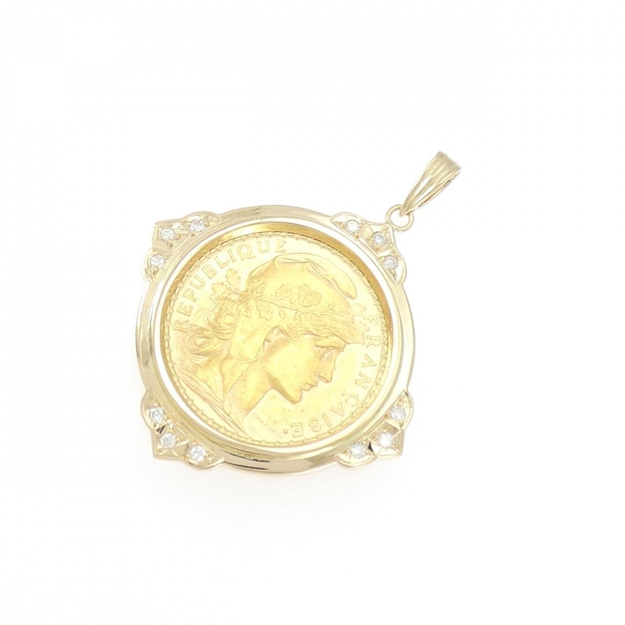 K18YG(枠) ダイヤモンド コイン ペンダント 0.16CT