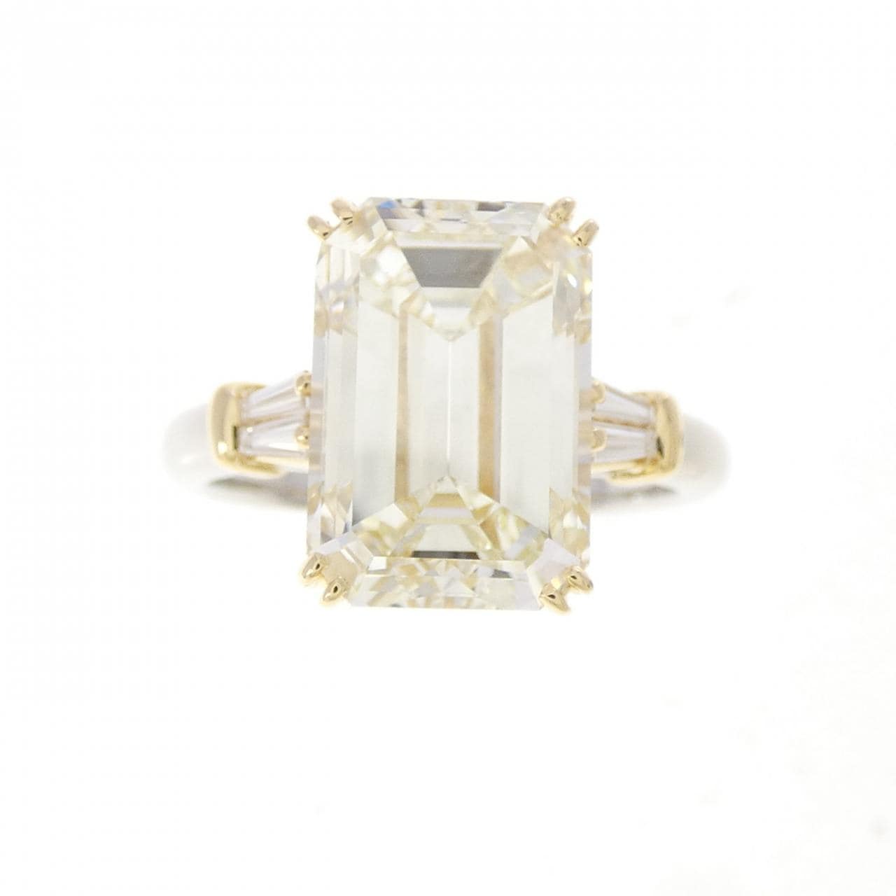 PT900/K18YG ダイヤモンド リング 5.040CT M VS1 エメラルドカット