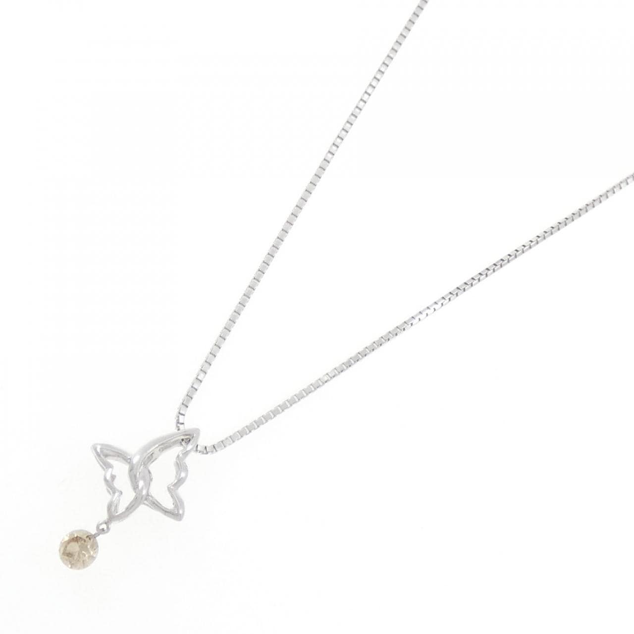 K18WG バタフライ ダイヤモンド ネックレス 0.20CT
