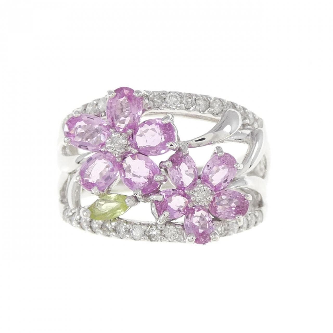 K14WG Flower Color Stone Ring