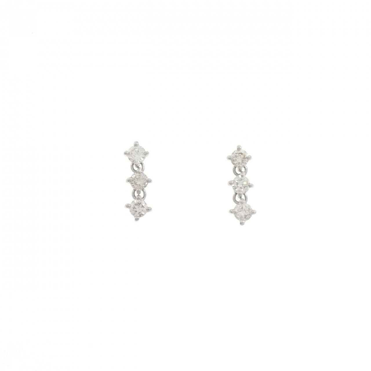 K18WG スリーストーン ダイヤモンド ピアス 0.43CT