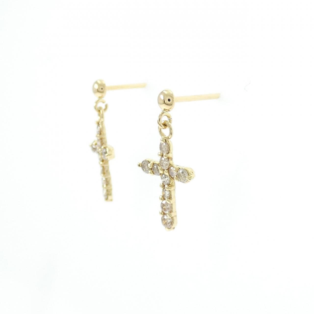 K18YG クロス ダイヤモンド ピアス 0.30CT