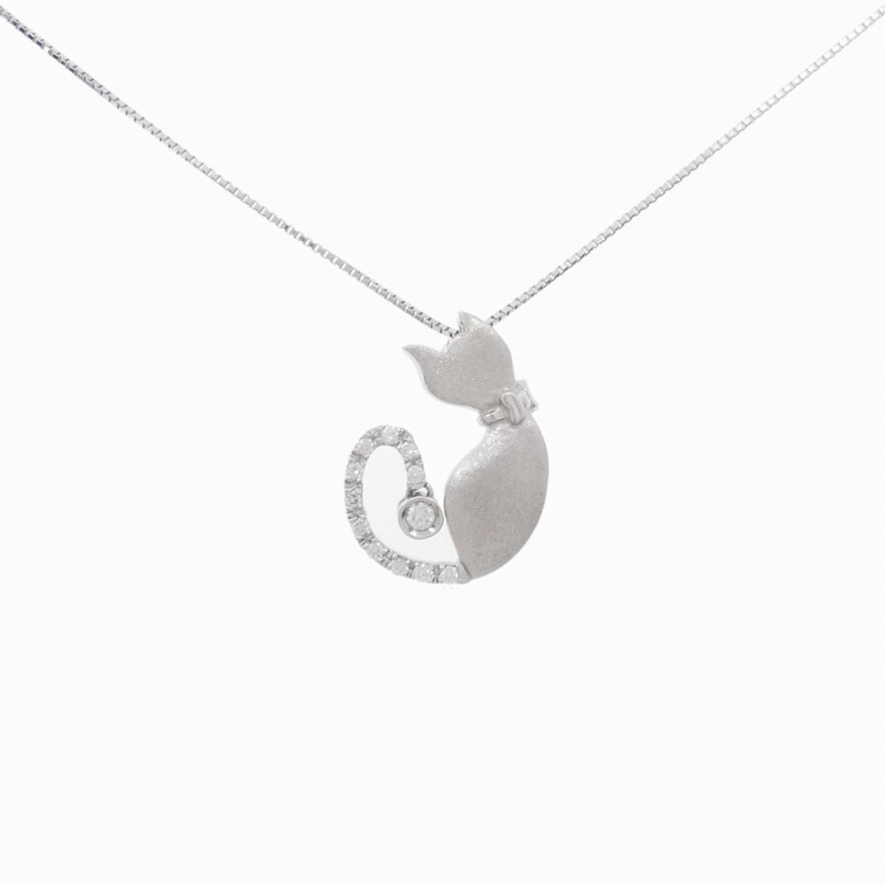 K18WG Cat Diamond Necklace 0.13CT