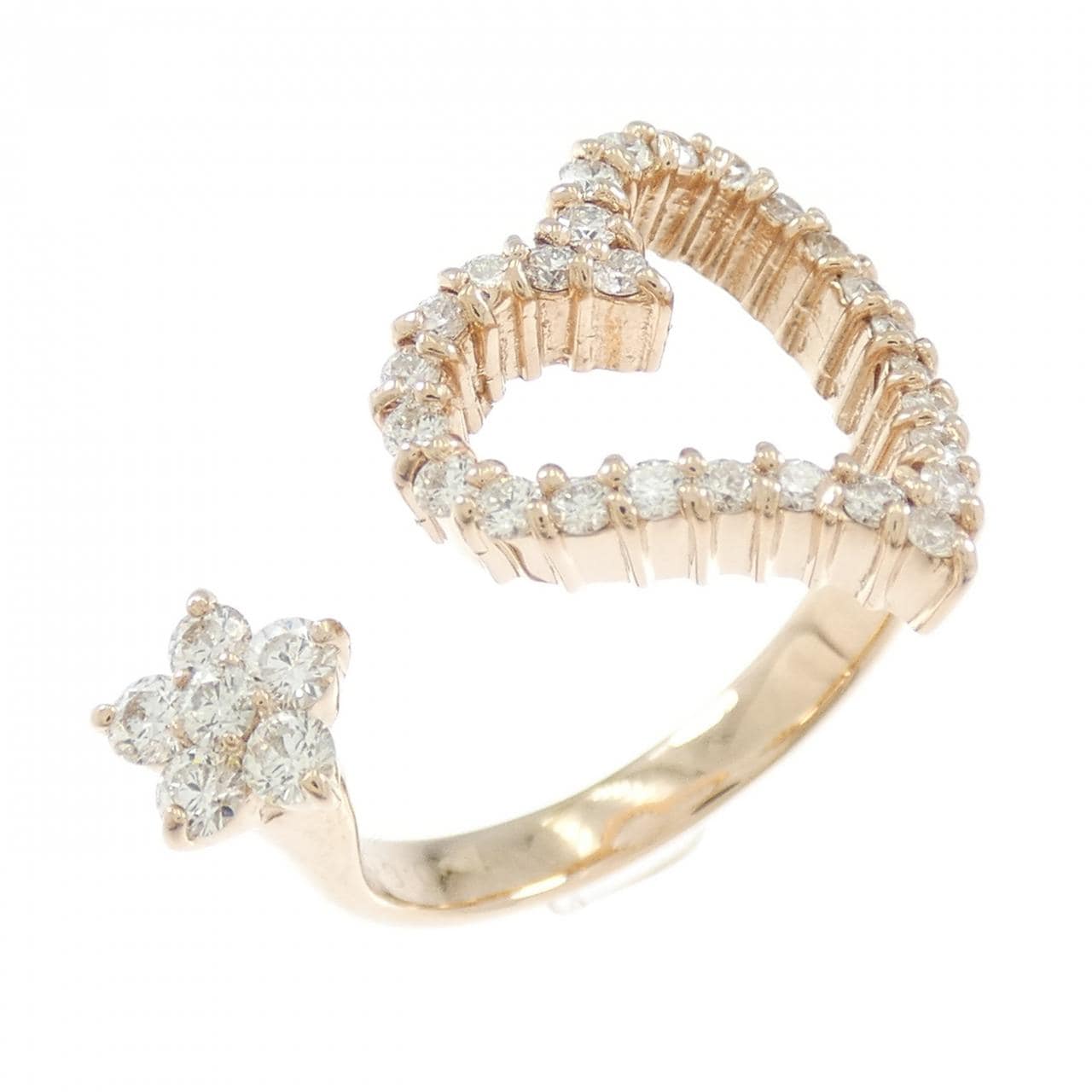 K18PG ハート×フラワー ダイヤモンド リング 0.60CT
