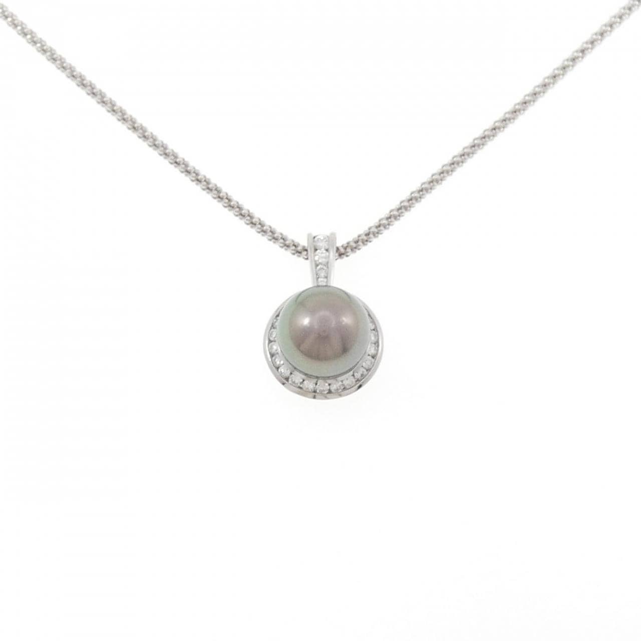 PT900/K18WG Black Pearl Necklace 10.5mm