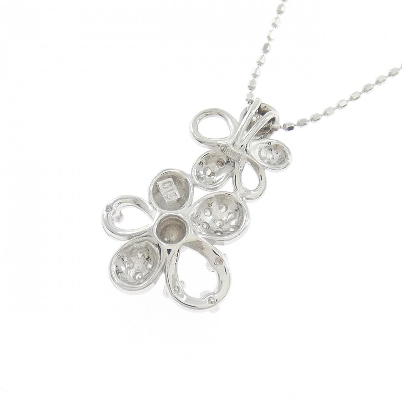K18WG フラワー ダイヤモンド ネックレス 0.15CT