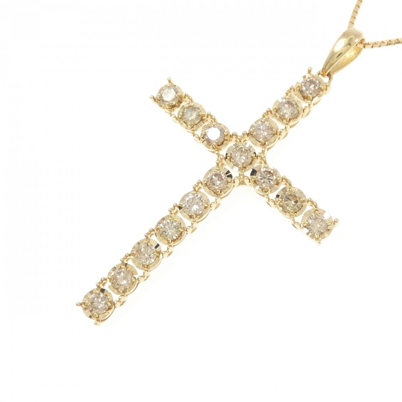 18KYG/K18YG クロス ダイヤモンド ネックレス 1.00CT