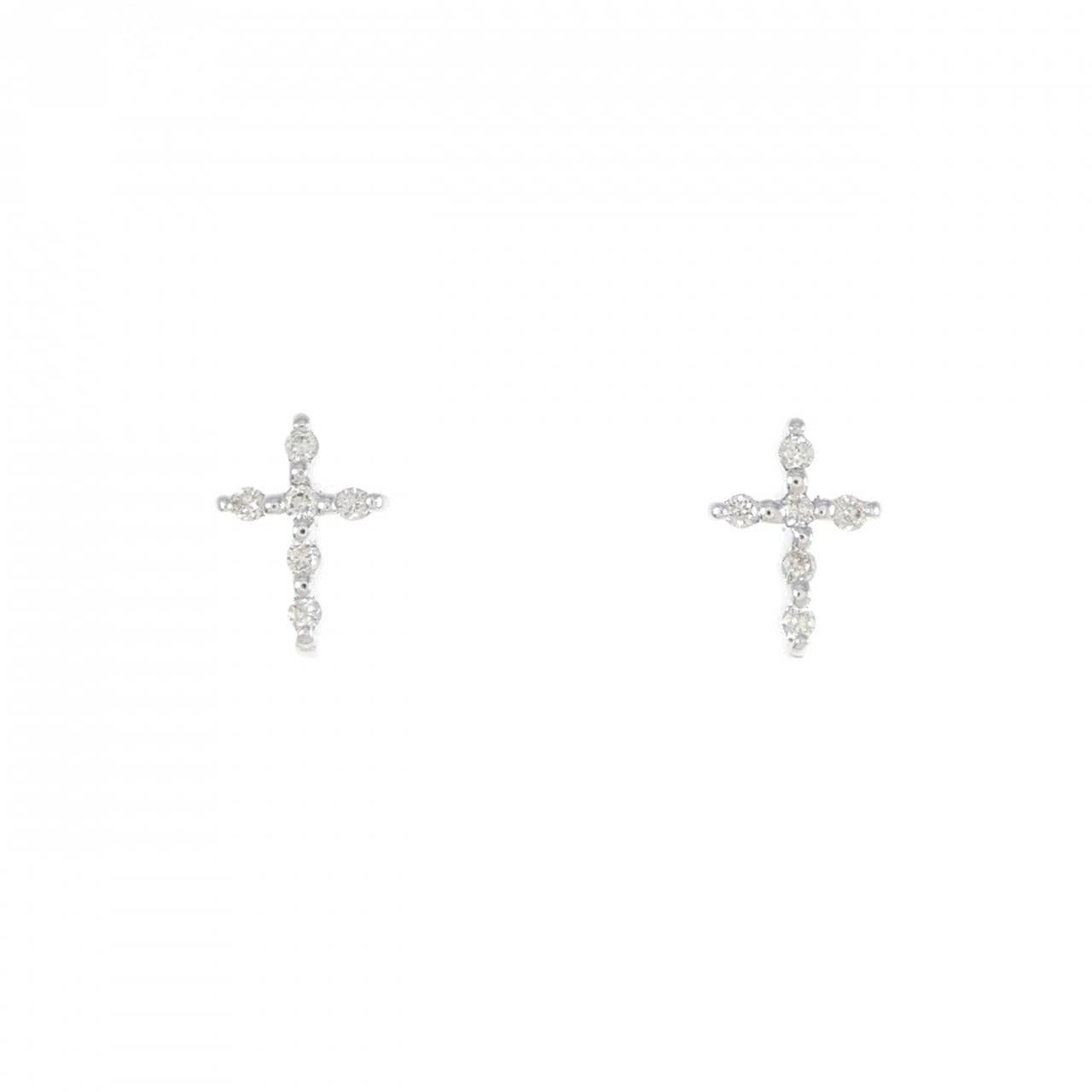 K18WG 十字架钻石耳环 0.06CT