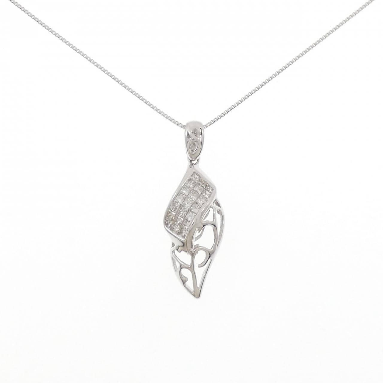 K18WG リーフ ダイヤモンド ネックレス 0.25CT