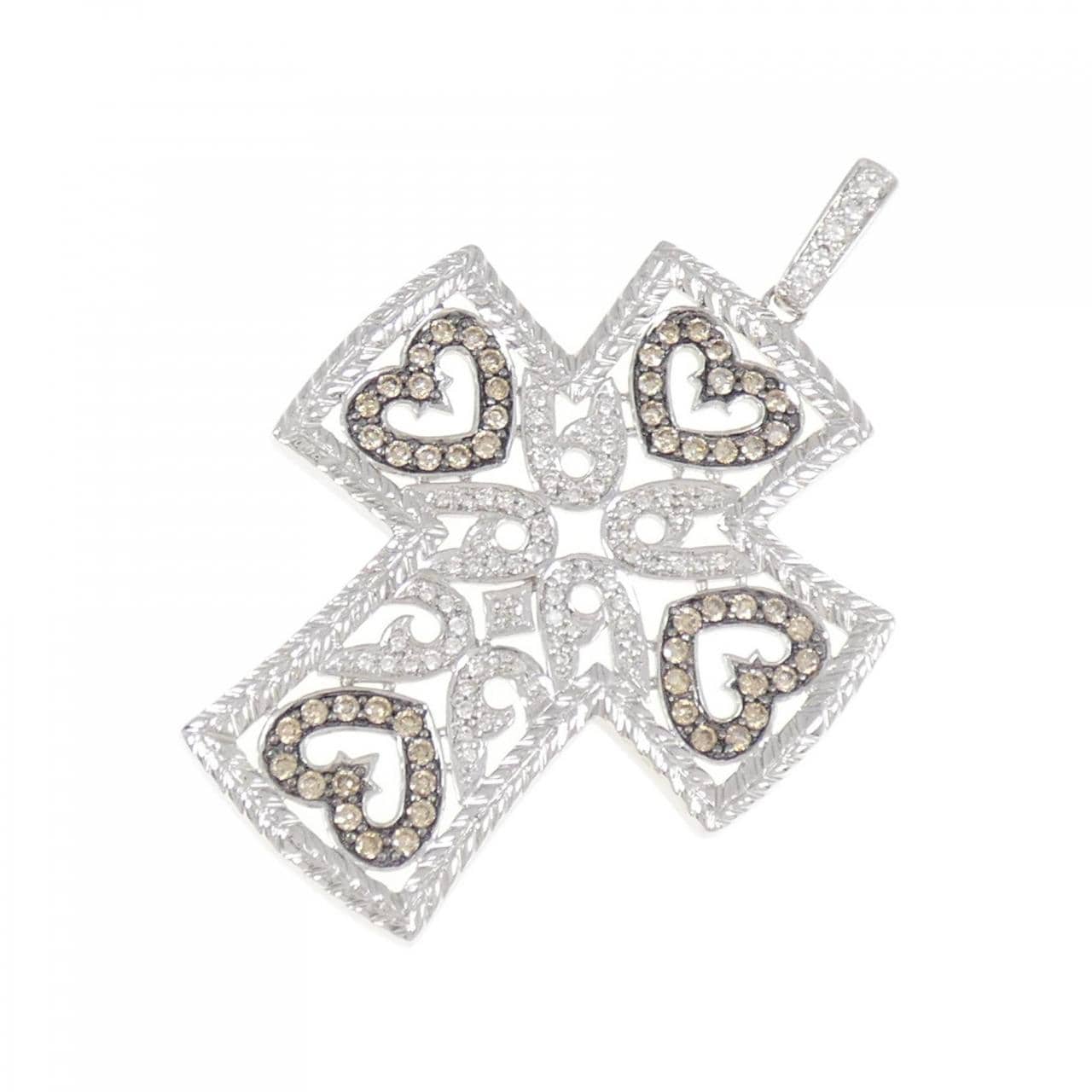 K18WG/K18BG クロス×ハート ダイヤモンド ペンダント 1.25CT